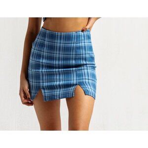 Full Tilt - Blue Plaid Slit Mini Skirt - Size XXL - Fitted Silhouette - NWT